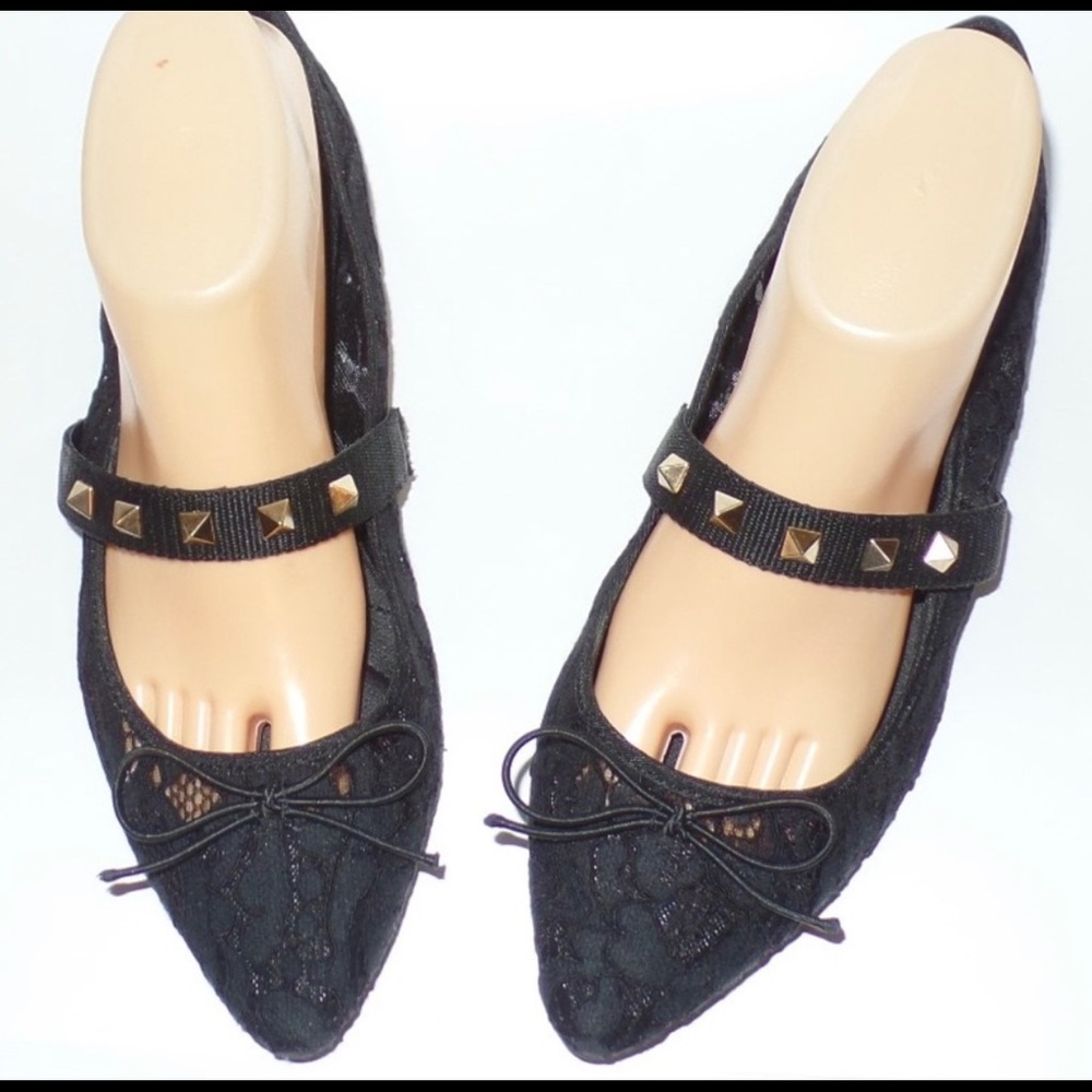 Lane Bryant Black Lace Studded Flats 9W